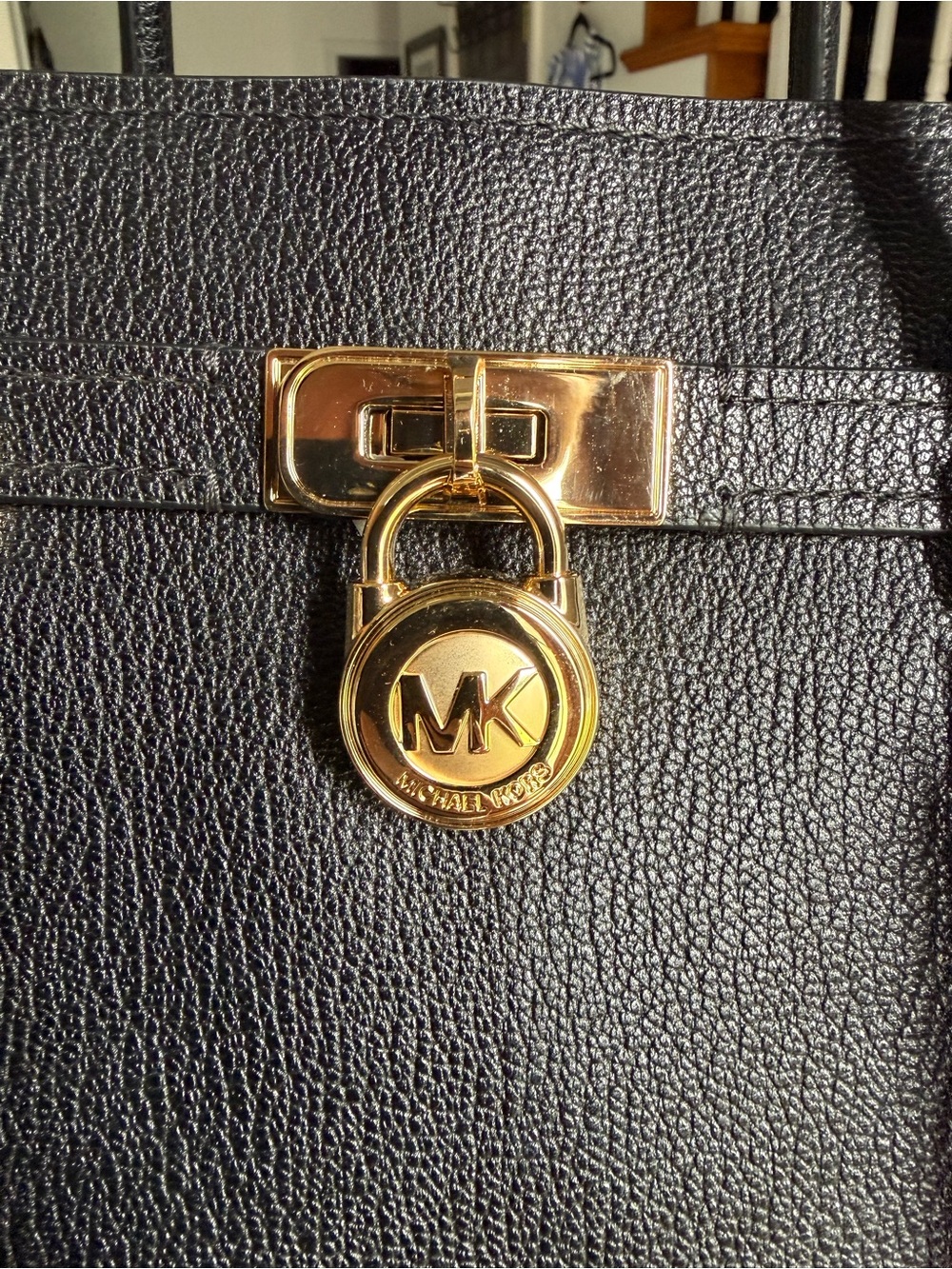 Michael Kors Black Leather Tote with Gold Accent Lock - Picture 4 of 16